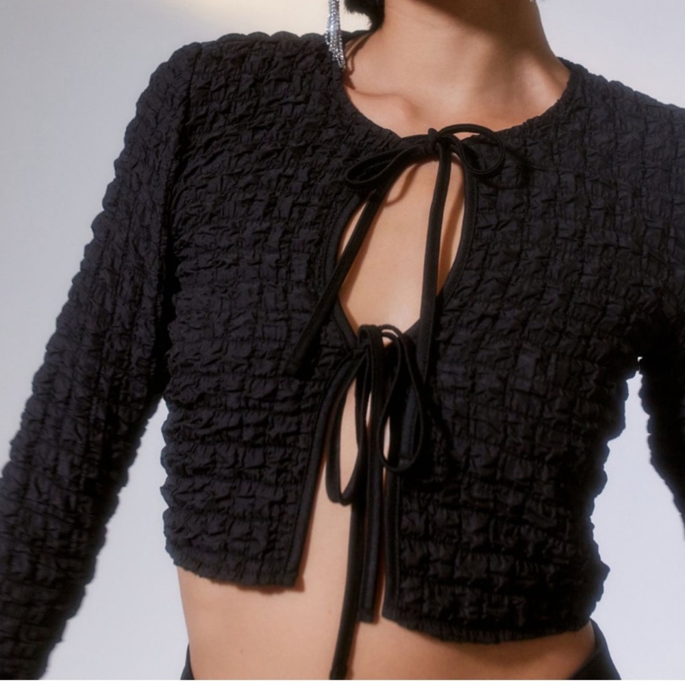 uo sylvie bubble knit tie-front top